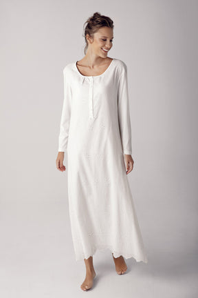 Woven Long Sleeve Maternity & Nursing Nightgown - 11113