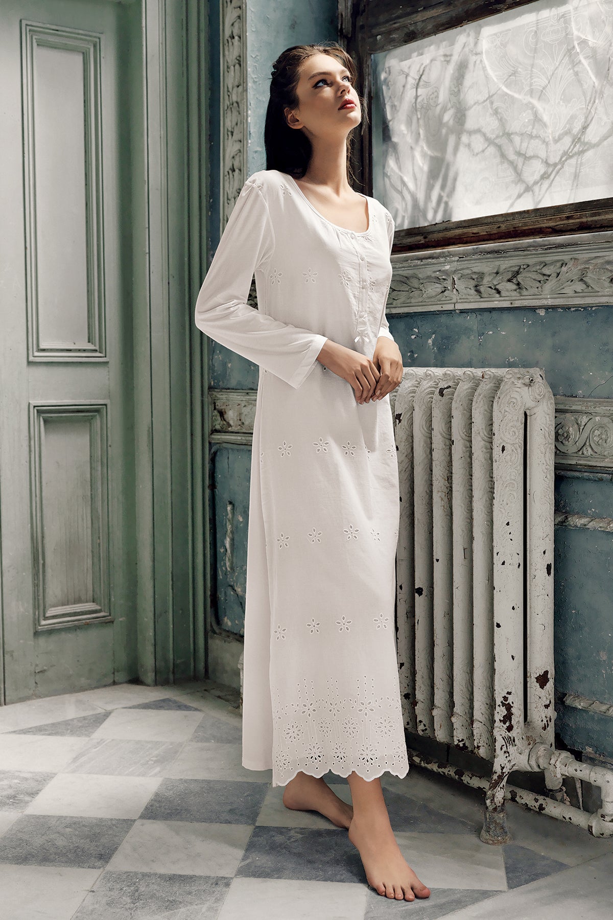 Woven Long Sleeve Maternity & Nursing Nightgown - 11113