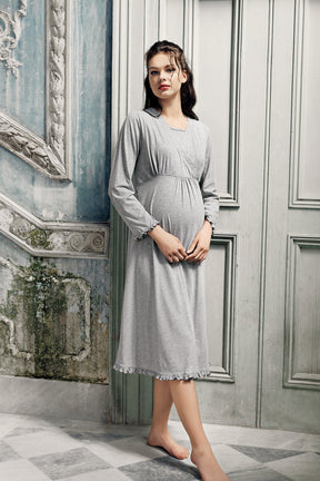 Double Breasted Maternity & Nursing Nightgown Grey - 13112