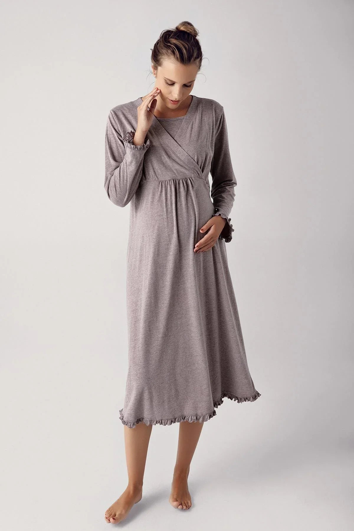 Double Breasted Maternity & Nursing Nightgown Coffee - 13112
