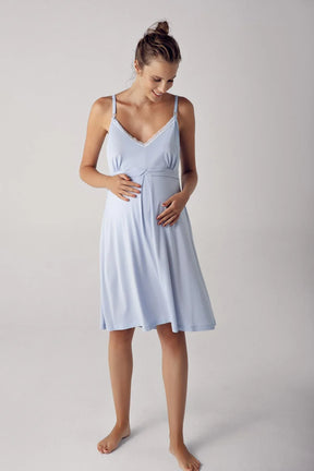 Strappy Maternity & Nursing Nightgown Blue - 13127