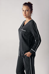 Melange Cotton Maternity & Nursing Pajamas Anthracite - 13202