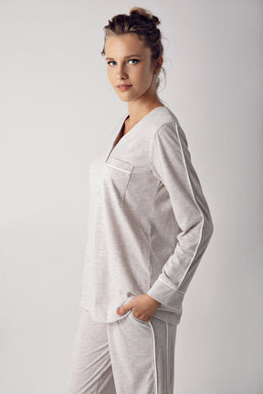Melange Cotton Maternity & Nursing Pajamas Beige - 13202