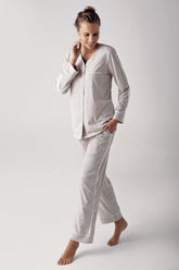 Melange Cotton Maternity & Nursing Pajamas Beige - 13202