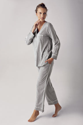 Melange Cotton Maternity & Nursing Pajamas Grey - 13202