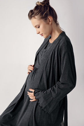 Double Breasted Maternity & Nursing Nightgown With Robe Anthracite - 13400