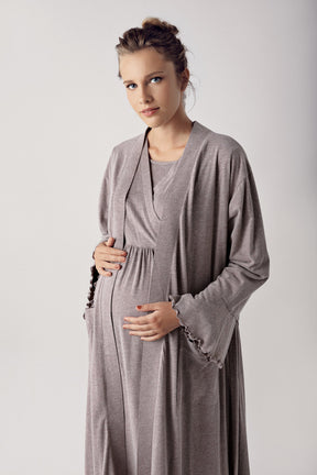 Double Breasted Maternity & Nursing Nightgown With Robe Coffee - 13400