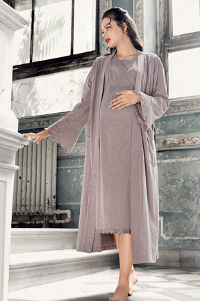 Double Breasted Maternity & Nursing Nightgown With Robe Coffee - 13400
