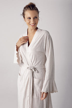 Melange Cotton Maternity Robe Beige - 13502