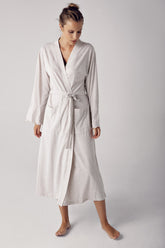 Melange Cotton Maternity Robe Beige - 13502