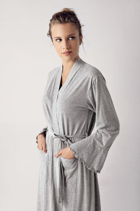 Melange Cotton Maternity Robe Grey - 13502