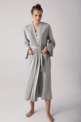 Melange Cotton Maternity Robe Grey - 13502