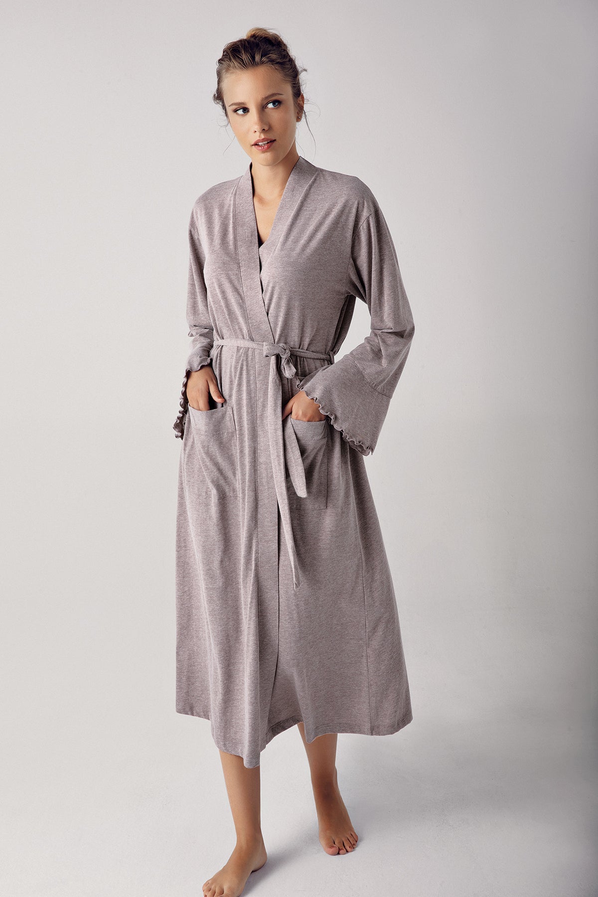 Melange Cotton Maternity Robe Coffee - 13502