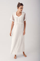 Lace Sleeve Maternity & Nursing Nightgown Ecru - 14100