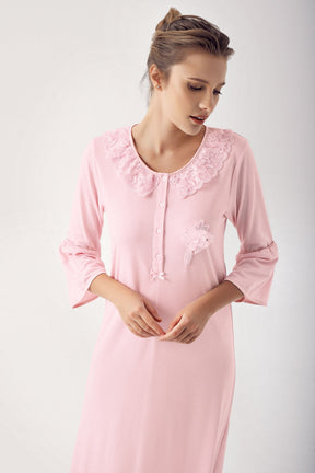 Lace Collar Flywheel Arm Maternity & Nursing Nightgown Powder - 14108