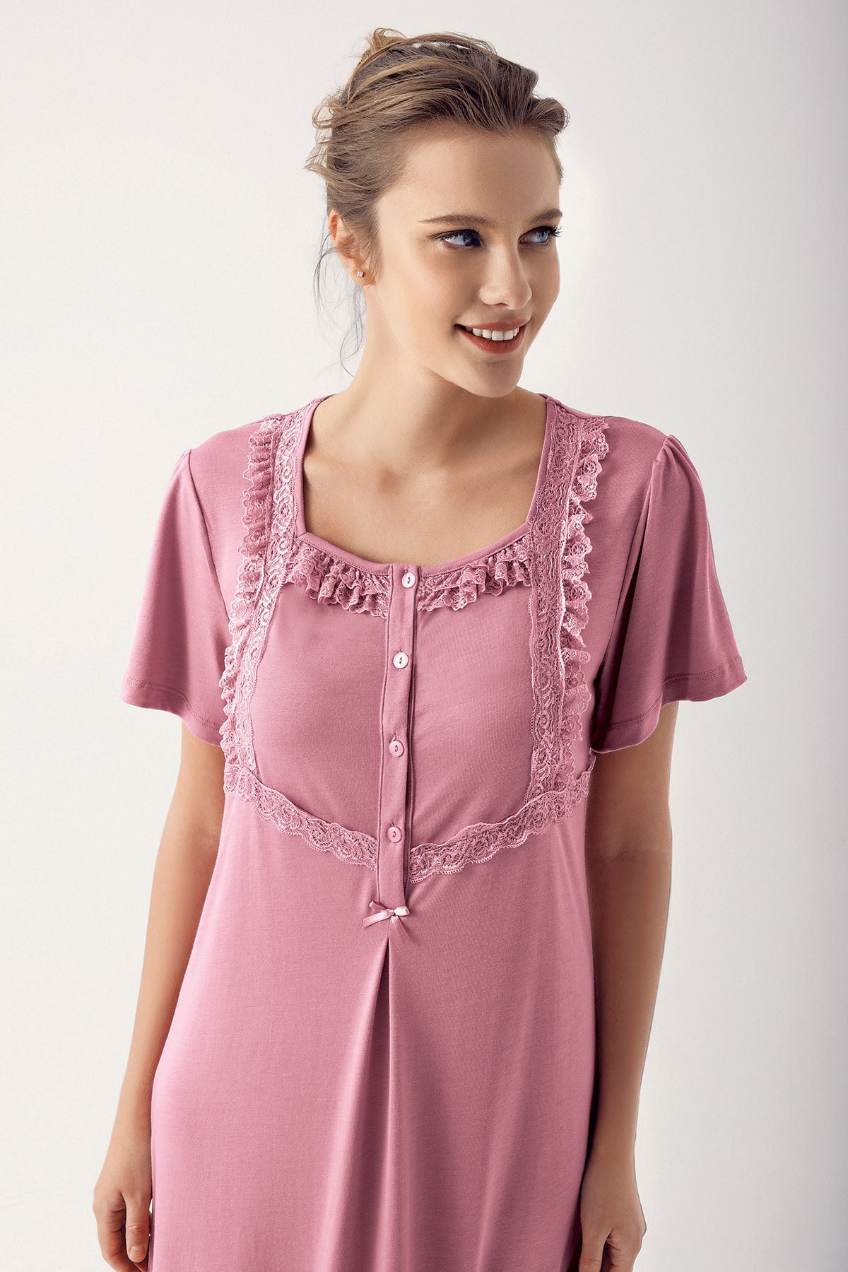 Square Collar Lace Plus Size Maternity & Nursing Nightgown Dried Rose - 14110
