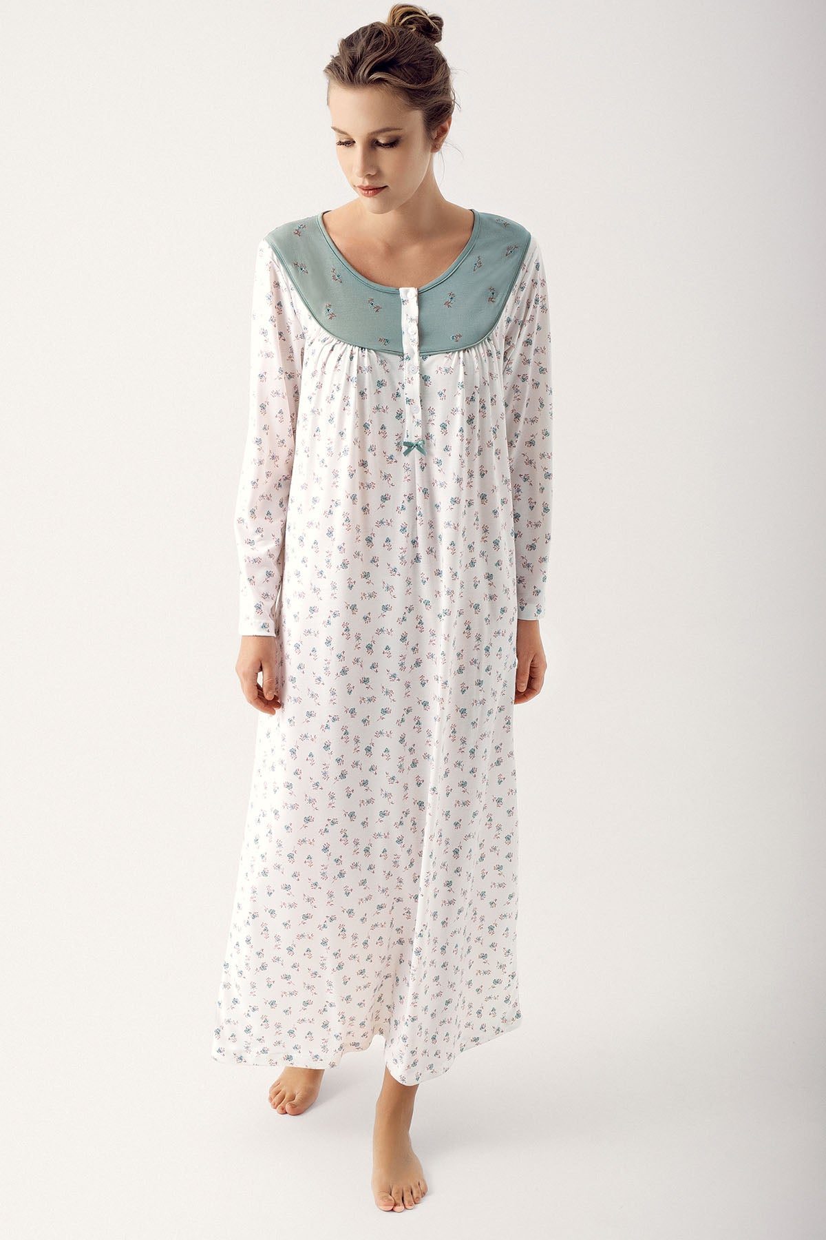 Flower Pattern Plus Size Maternity & Nursing Nightgown Green - 14111