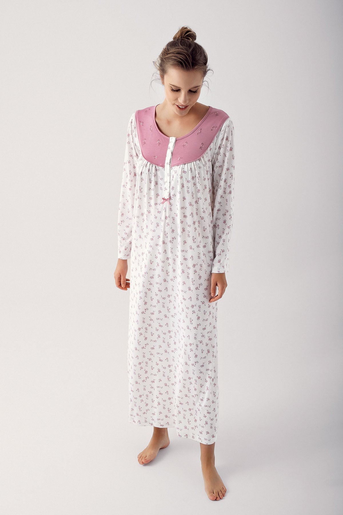 Flower Pattern Plus Size Maternity & Nursing Nightgown Dried Rose - 14111