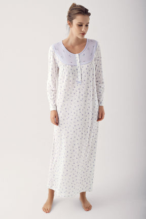 Flower Pattern Plus Size Maternity & Nursing Nightgown Lilac - 14111