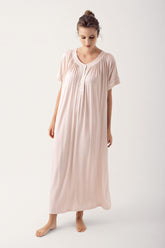 Striped Maternity & Nursing Nightgown Beige - 14115