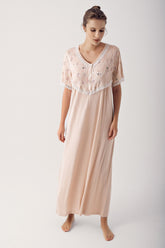 Lace Flower Pattern Maternity & Nursing Nightgown Beige - 14125