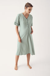 Double Breast Feeding Maternity & Nursing Nightgown Green - 14128