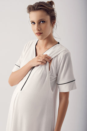 Double Breast Feeding Maternity & Nursing Nightgown Ecru - 14128