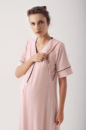 Double Breast Feeding Maternity & Nursing Nightgown Pink - 14128