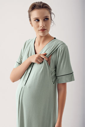 Double Breast Feeding Maternity & Nursing Nightgown Green - 14128