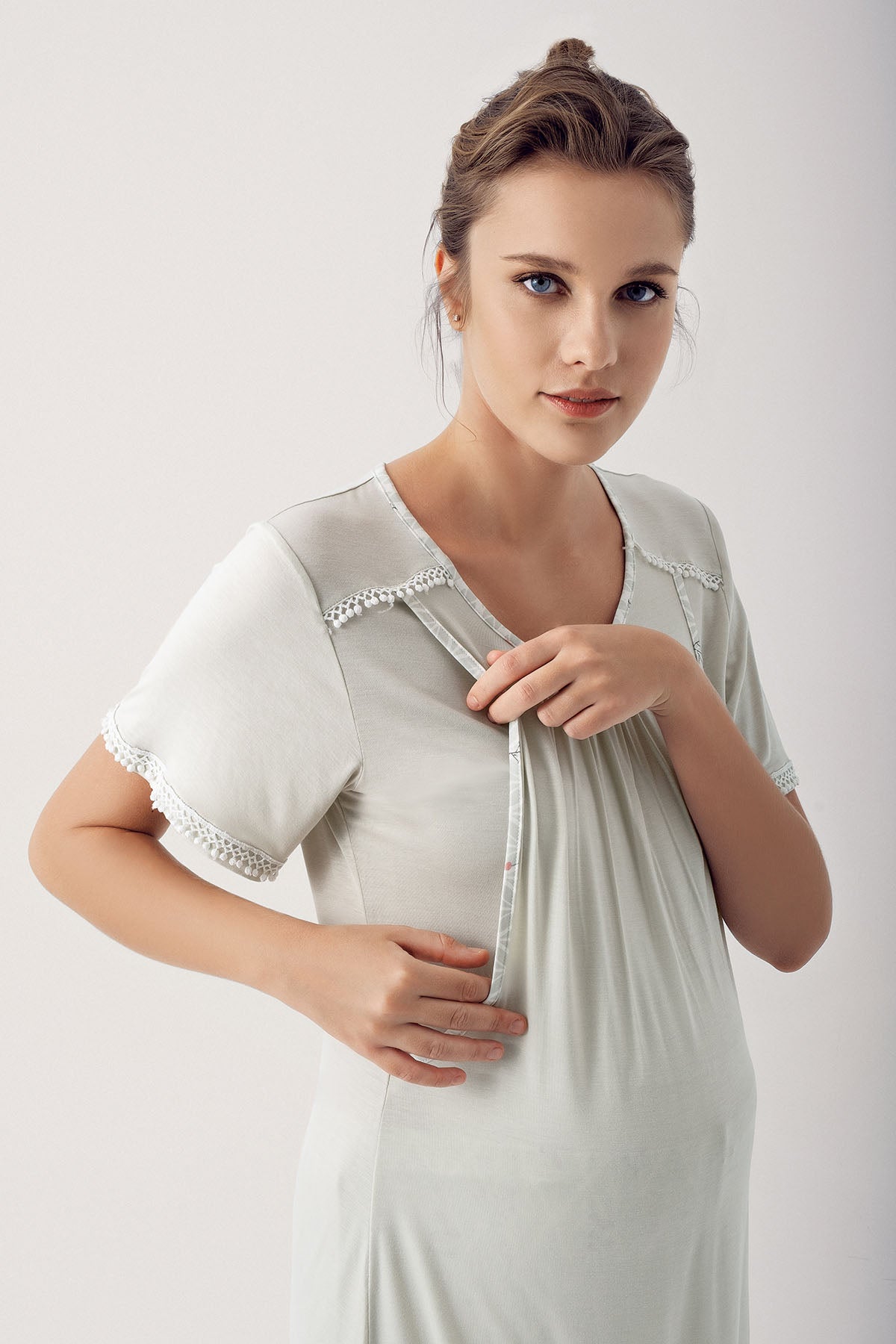 Patterned Breastfeeding Detailed 4 Pieces Maternity & Nursing Set Green - 404208