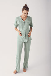 Double Breast Feeding Maternity & Nursing Pajamas Green - 14209