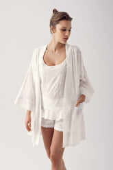 Woven 3-Pieces Maternity & Nursing Shorts Set With Robe Ecru - 14300