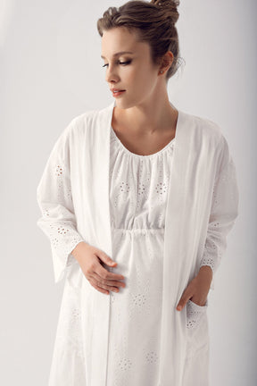 Woven Maternity & Nursing Nightgown With Robe Ecru - 14407