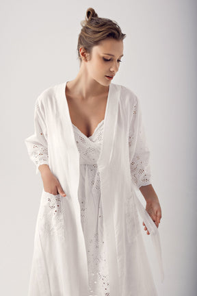 Woven Maternity & Nursing Nightgown With Robe Ecru - 14408