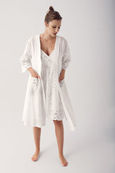 Woven Maternity & Nursing Nightgown With Robe Ecru - 14408