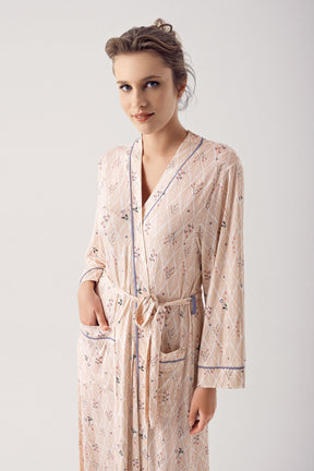 Patterned Maternity Robe Beige - 14501