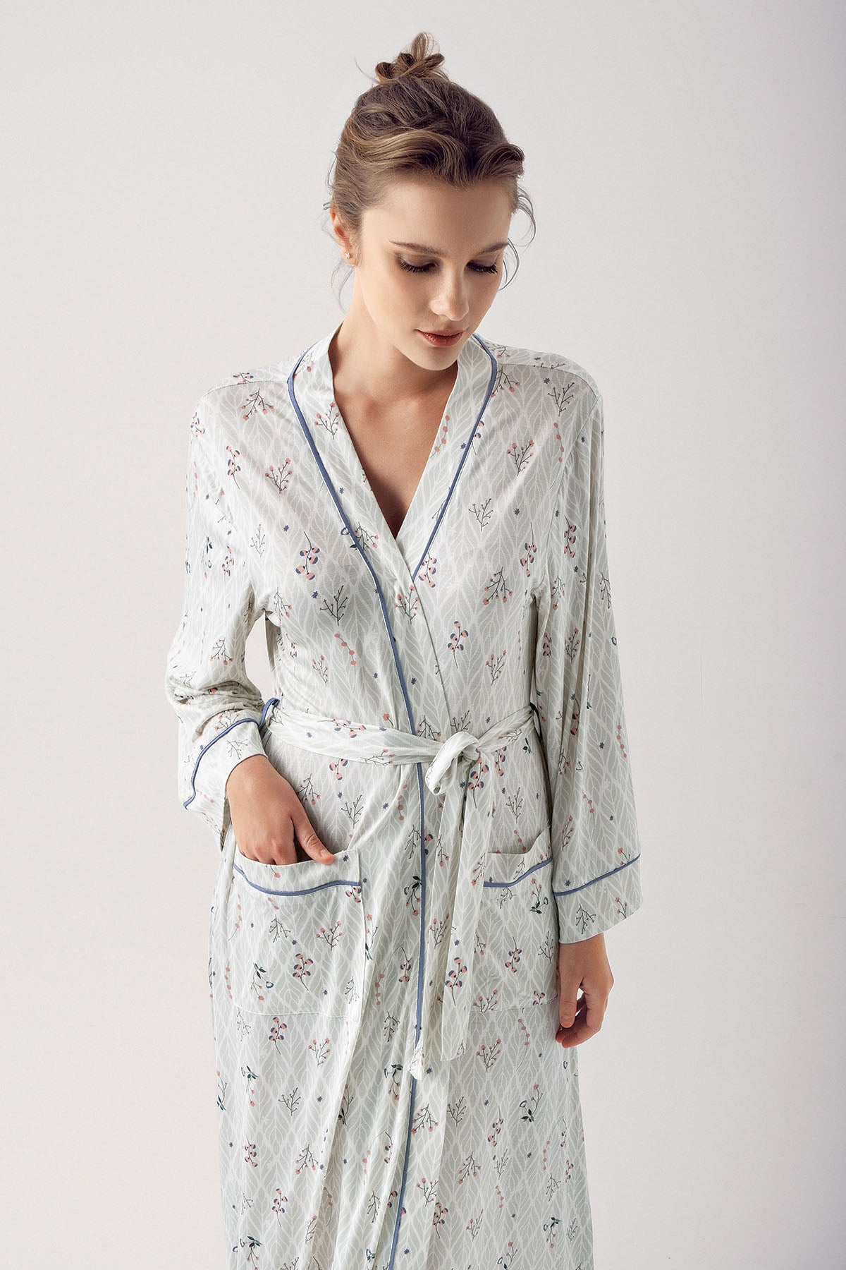 Patterned Maternity Robe Green - 14501
