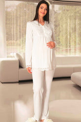 Lace Maternity & Nursing Pajamas Ecru - 1501
