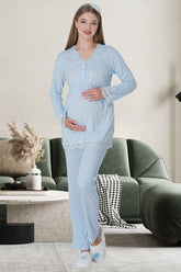 Lace Maternity & Nursing Pajamas Blue - 1501