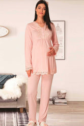 Lace Maternity & Nursing Pajamas Powder - 1501