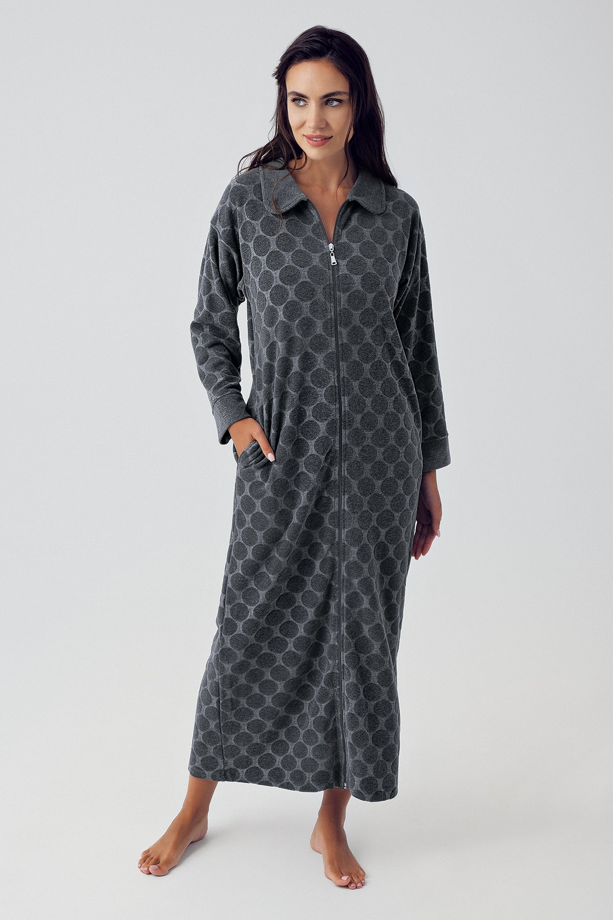 Terry Jacquard Maternity & Nursing Nightgown Anthracite - 15100
