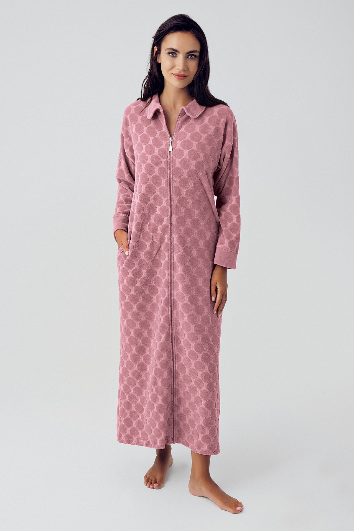 Terry Jacquard Maternity & Nursing Nightgown Dried Rose - 15100