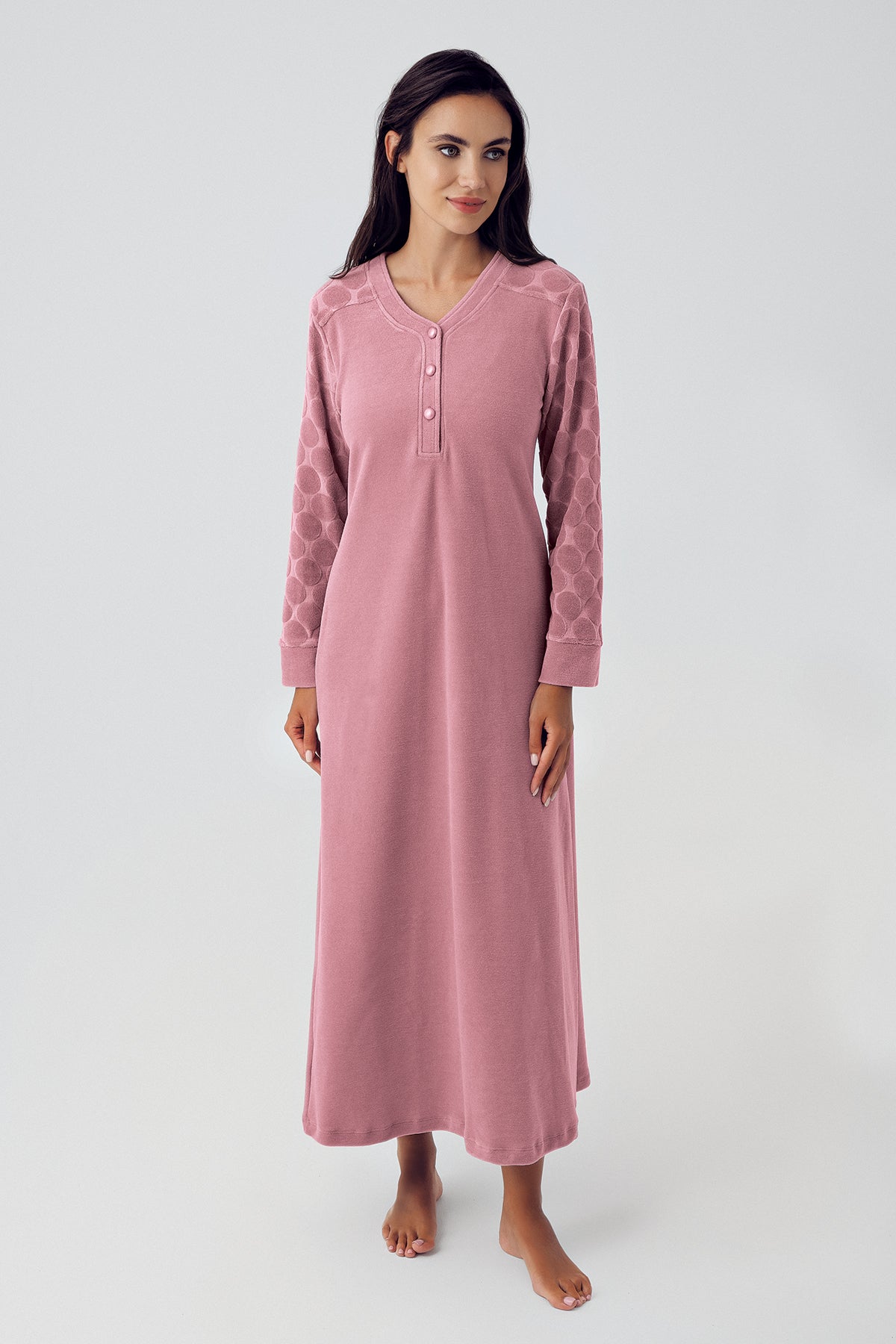 Terry Jacquard Maternity & Nursing Nightgown With Robe Dried Rose - 500101