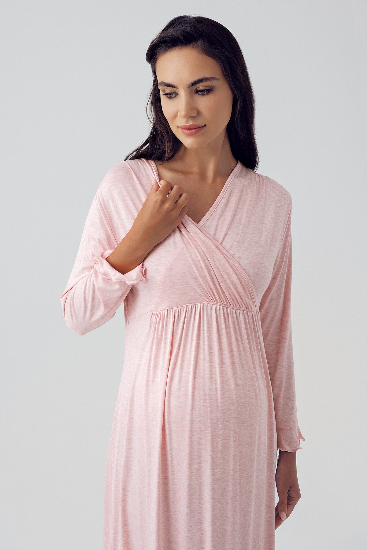 Double Breasted Maternity & Nursing Nightgown With Polka Dot Robe Powder - 15402