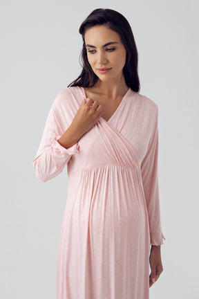 Double Breasted Maternity & Nursing Nightgown With Polka Dot Robe Powder - 15402