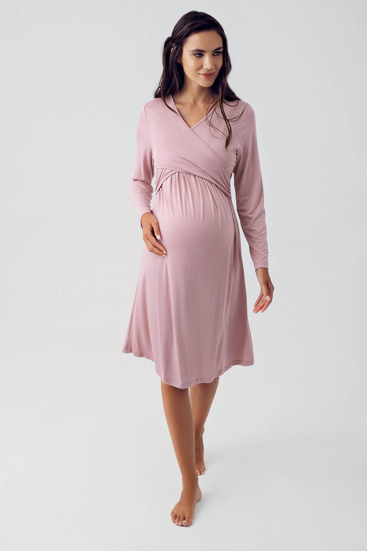 Cross Double Breasted Maternity & Nursing Nightgown Powder - 15105