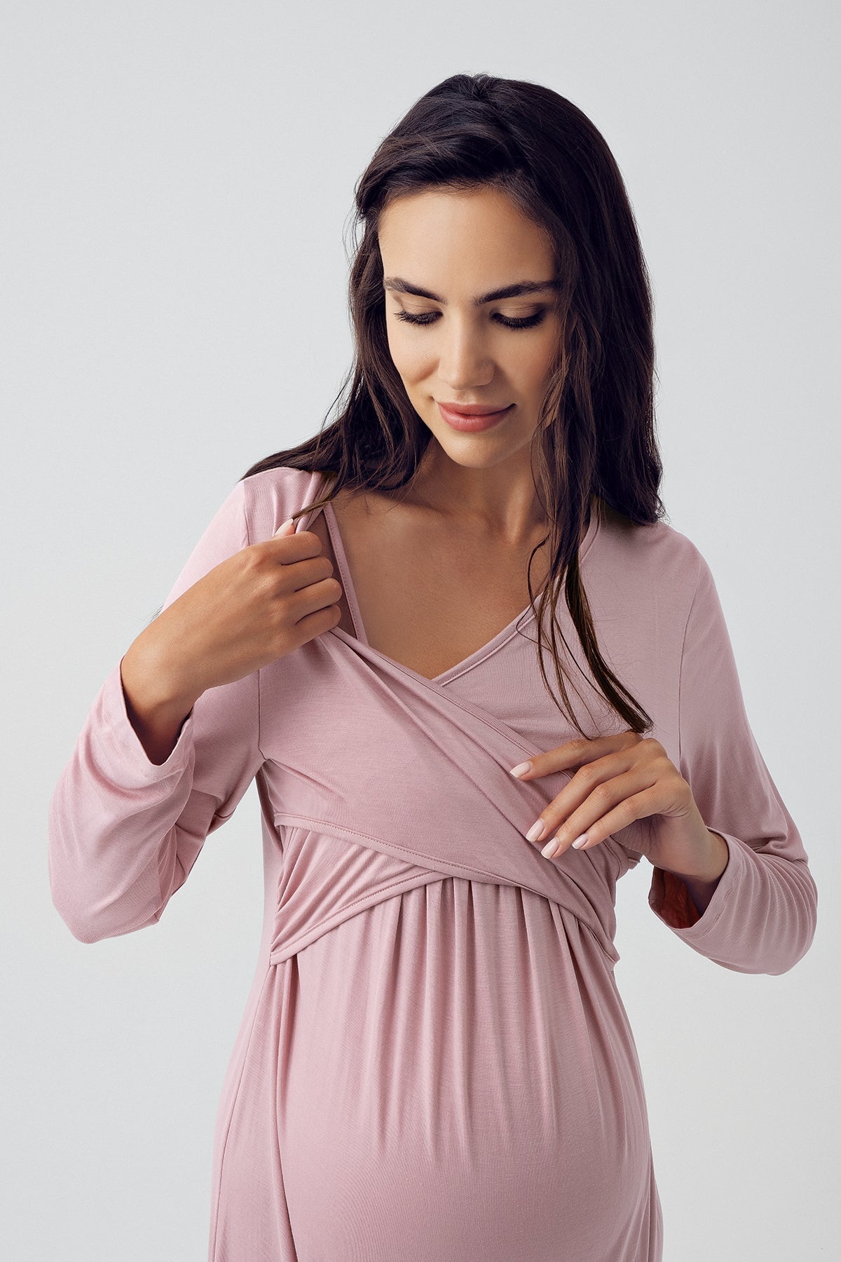 Cross Double Breasted Maternity & Nursing Nightgown Powder - 15105
