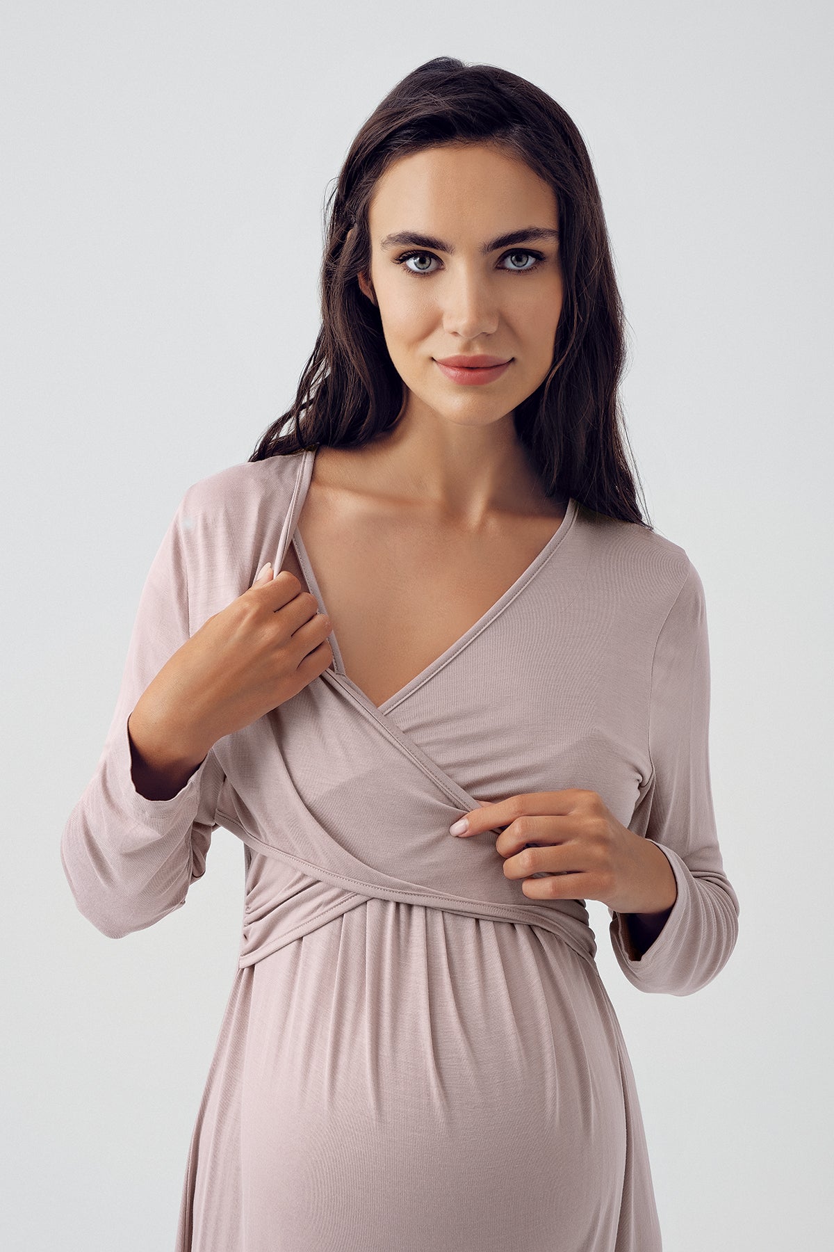 Cross Double Breasted Maternity & Nursing Nightgown Coffee - 15105