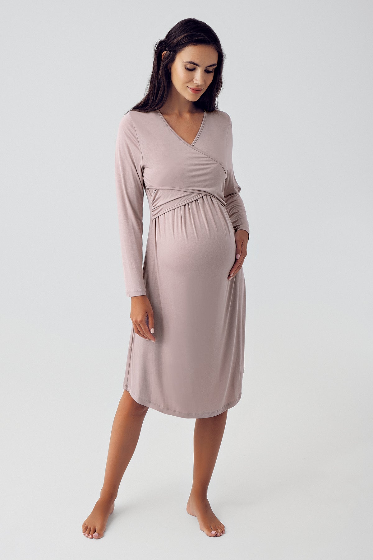 Cross Double Breasted Maternity & Nursing Nightgown Coffee - 15105