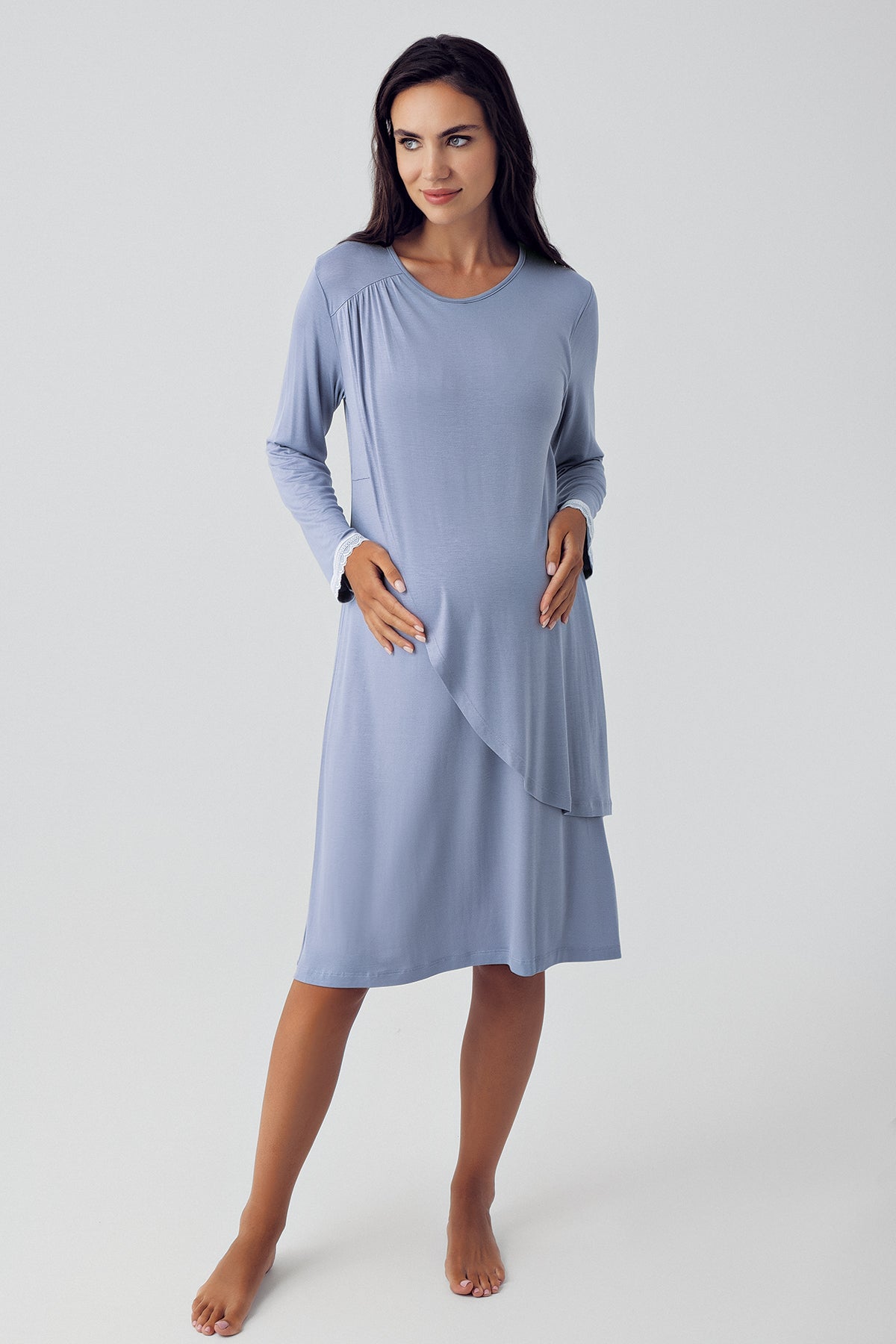 Wide Double Breasted Maternity & Nursing Nightgown Indigo - 15109
